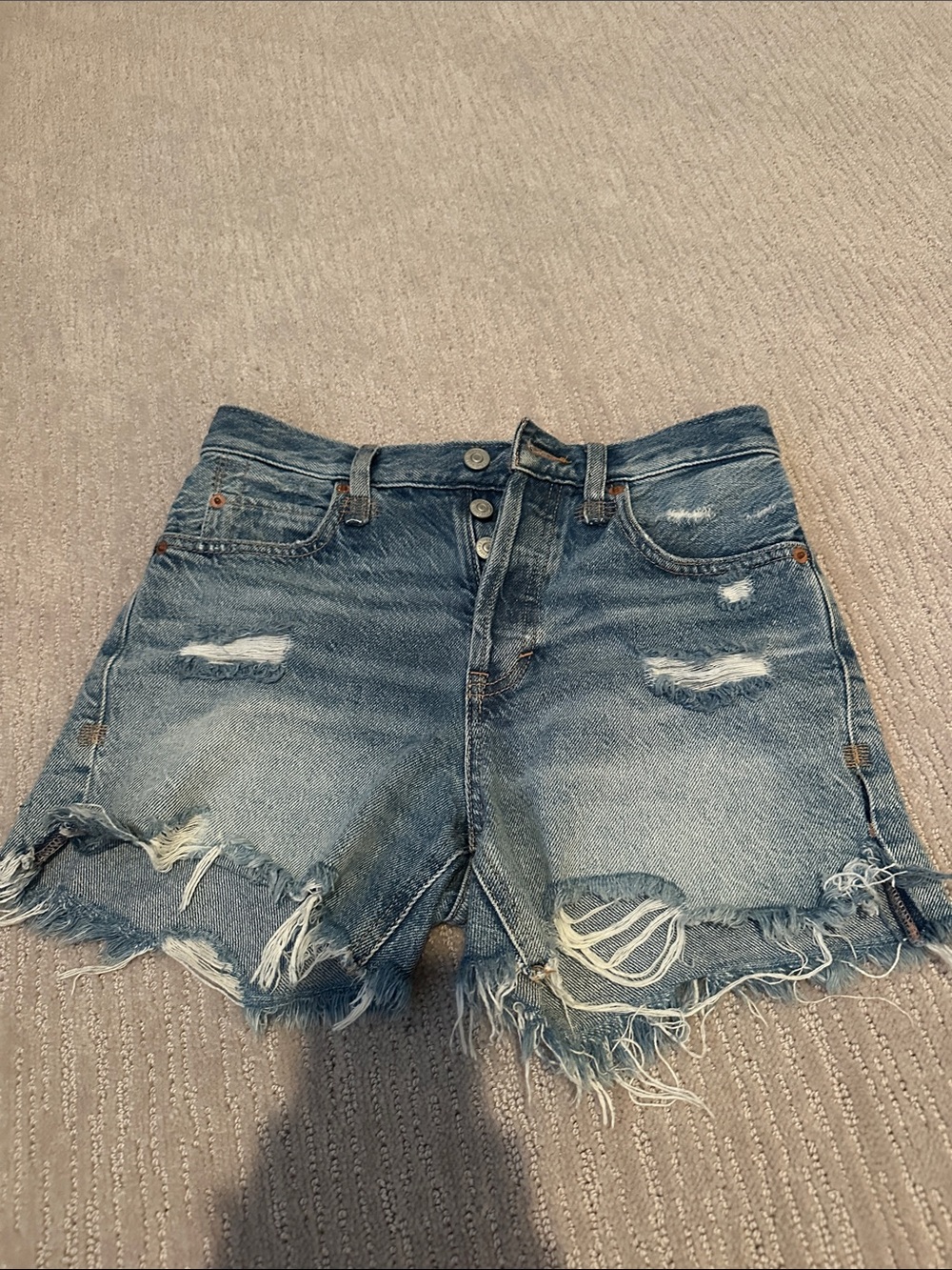 Free People Distressed Faded Blue Denim Shorts